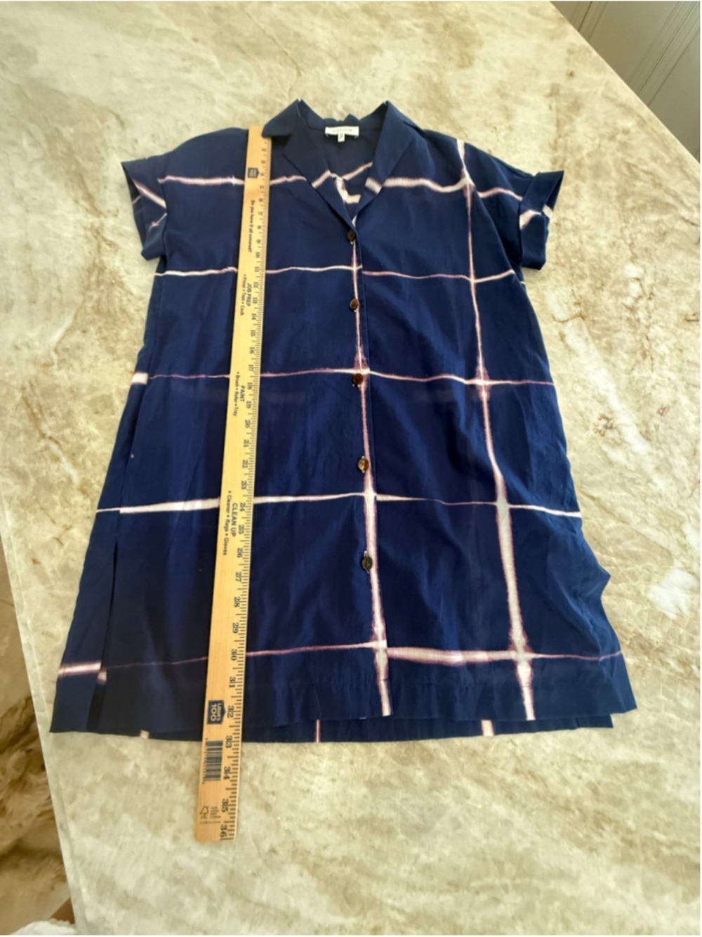 Lafayette 148 New York Button Down mini Shirt Dress Navy Pink sheer tie dye - Picture 7 of 10